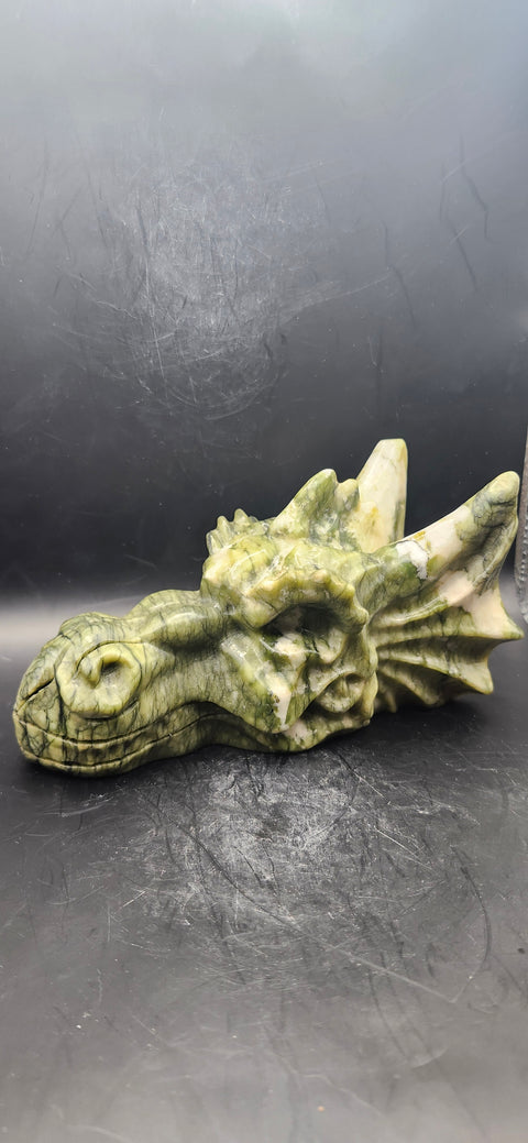 Serpentine dragon skull! 1.12 pounds, 4.5 inch head, 6.5 nose to horn
