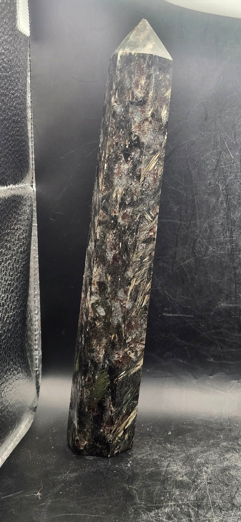Large Astrophyllite garnet firework tower! 8 inches tall, 12.7 ounces