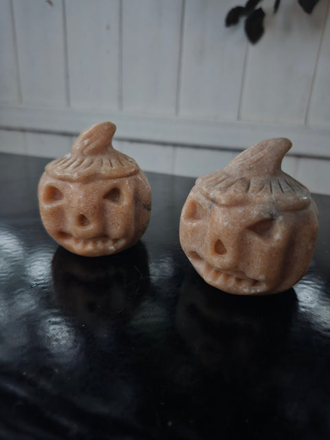 Orange calcite pumpkin. 9 ounces, 3 inches tall