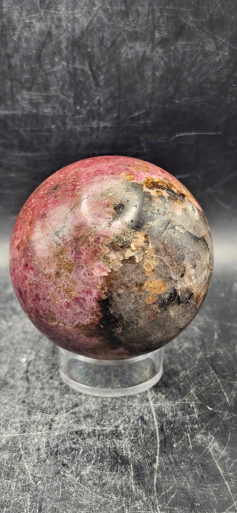 Rhodonite sphere! 57.9mm, 2.2 inches, 13 ounces