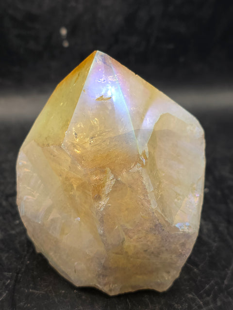Angel aura citrine polished top point! 10 ounces, 2.8 inches tall