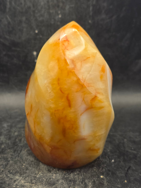 Carnelian agate flame tower! 12 ounces, 3.3 inches tall, 2.2" wide!