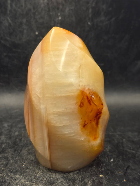 Carnelian agate flame tower! 12 ounces, 3.3 inches tall, 2.2" wide!