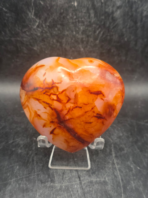 Carnelian agate heart! 7.2 ounces, 2.7 inches wide, 2.5" tall