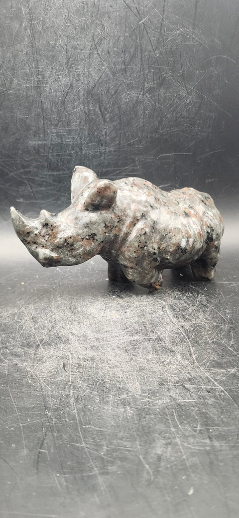Flame stone "yooperlite" rhino! 8.5 ounces, 4 inches long, 2 tall