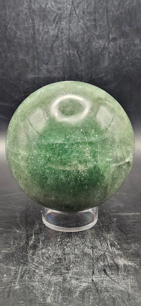 Green florite sphere with silver sparkles!! 68.5mm, 15.7 ounces
