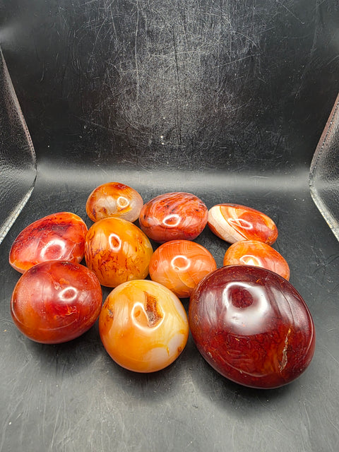 Carnelian agate palm stones! Set of 2! 1.5 to 2.6 inches!