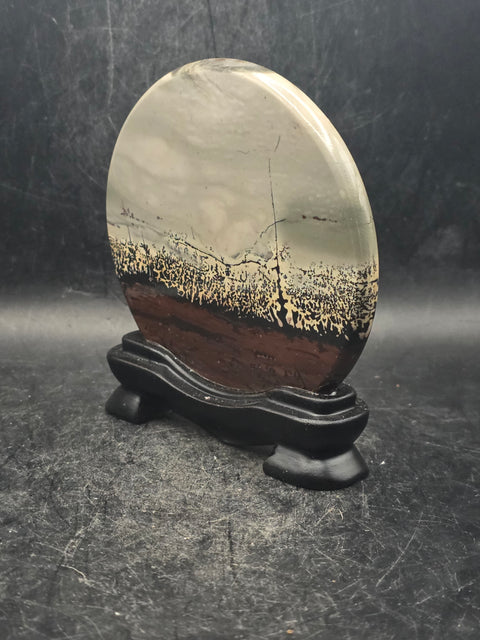 Natural picture jasper slab with stand! 5 ounces, 3.5 inches wide
