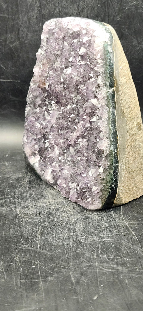 Amethyst cut base free form! 2.2 pounds, 4.5 inches tall, 3.6 wide
