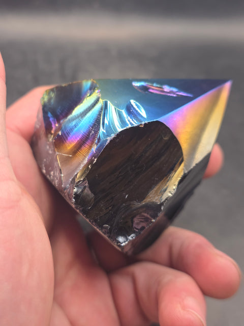 Titanium obsidian polished top point! 2.8 inches tall, 8 ounces!