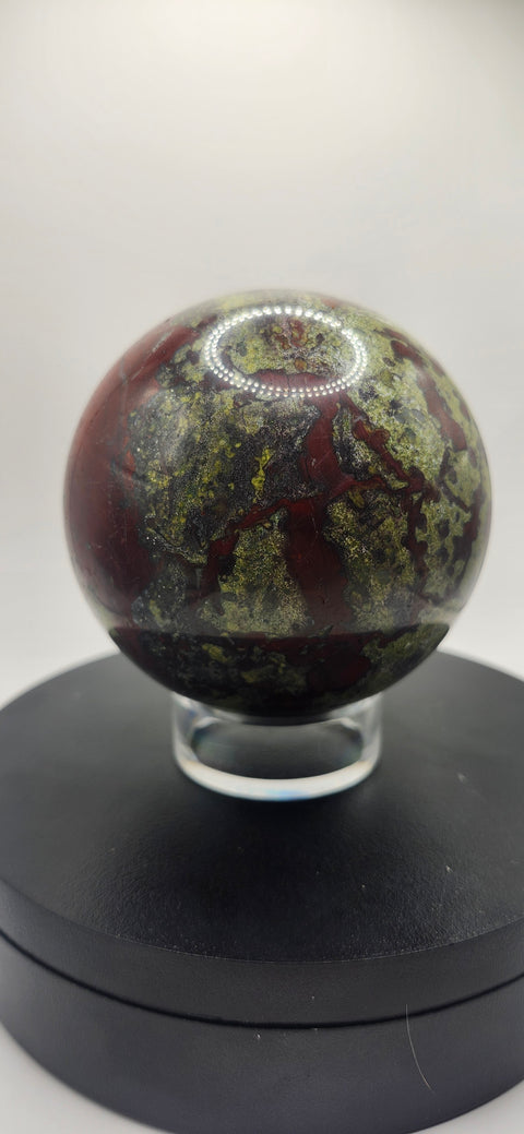 Dragon bloodstone sphere! 83mm, 3.27 inches, 1.15 pounds