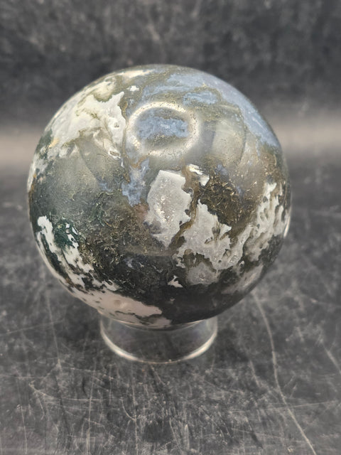 Druzy moss agate sphere! 65.8mm, 2.5 inches, 13.1 ounces
