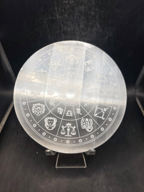 Selenite zodiac charging plate large! 5.5 inches, 14cm!