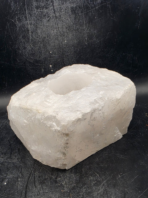 Clear quartz candle holder! 2.2 pounds, 4 inches by 3.5 inches!