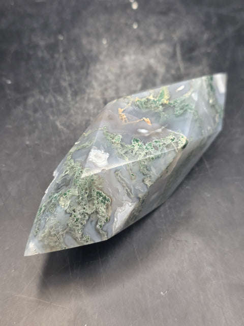 Druzy Moss agate prism! 4.6 inches long, 7 ounces