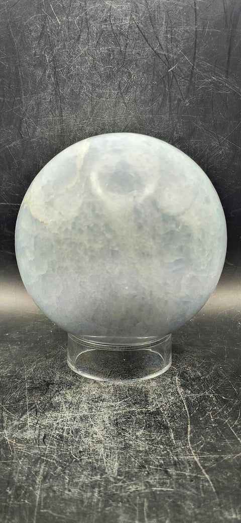 Blue calcite sphere! 85.9mm, 3.3 inches, 2 pounds!