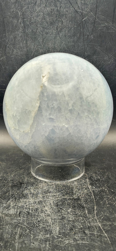Blue calcite sphere! 85.9mm, 3.3 inches, 2 pounds!
