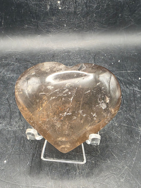 Smoky quartz heart!! 4 to 5 ounces, 2.5 to 3 inches!!