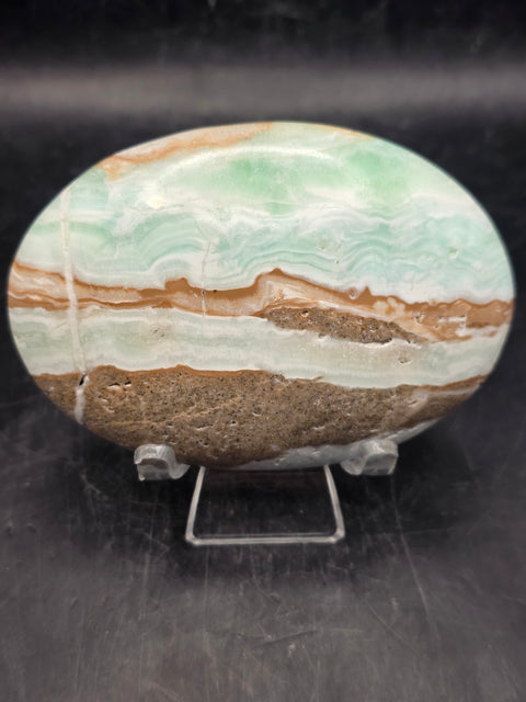 Caribbean calcite palm stone! 6.4 ounces, 3.4 inches wide