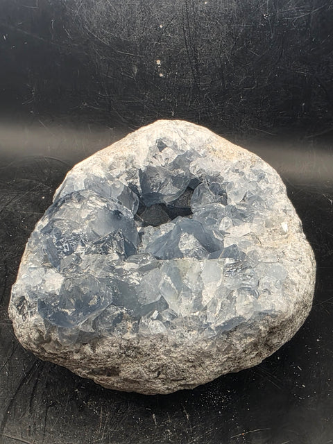 Large blue calcite geode! 2.2 pounds, 3.9 inches wide