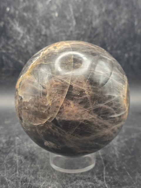 Black moonstone sphere! 73.7 mm, 2.9 inches, 1.3 pounds