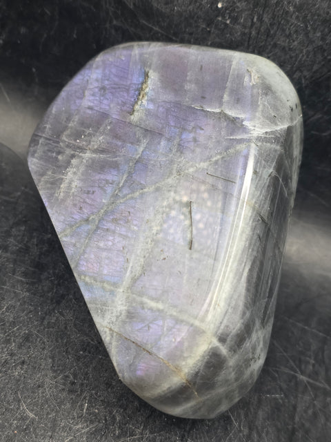 Purple flash sunset labradorite free form, 13.7 ounces, 3.8 inches wide