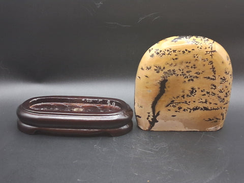 Picture jasper slab with stand! 4 by 4 inches, 1.3 pounds, 1.3" thick