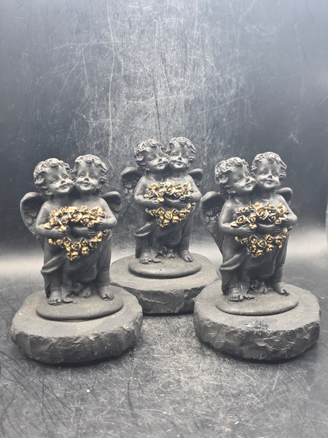 Shungite angel with flowers figurine! 6 ounces, 3.9 inches tall