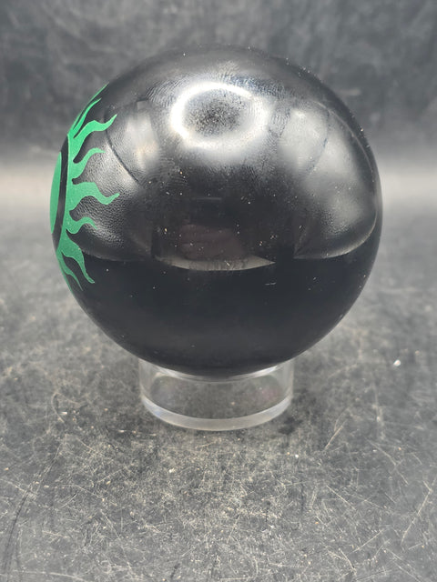 Black obsidian green sun sphere! 11.2 ounces, 2.4 inches!