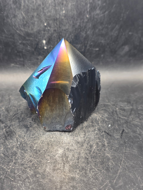 Titanium obsidian polished top point! 2.8 inches tall, 8 ounces!