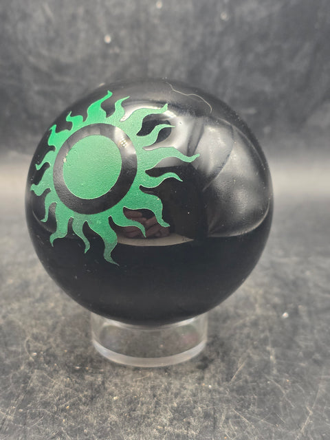 Black obsidian green sun sphere! 11.2 ounces, 2.4 inches!