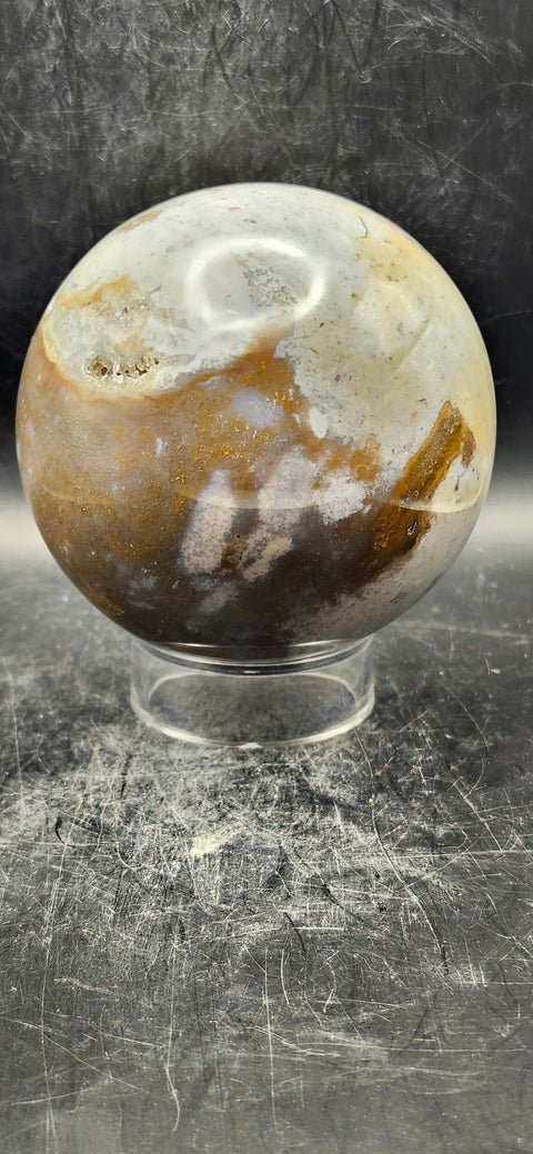 Druzy ocean jasper sphere! 82.6mm, 3.2 inches, 1.11 pounds!