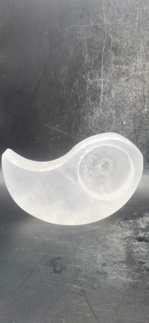 Selenite yin and yang sphere/ candle holder 1 pound, 4 inches
