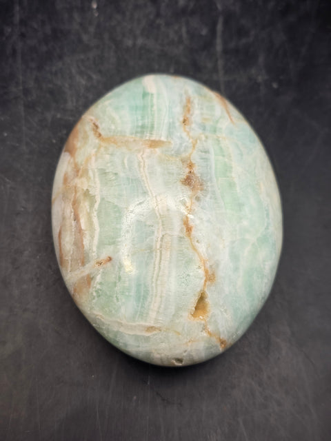 Caribbean calcite palm stone! 5.7 ounces, 3 inches long, 2.2" wide