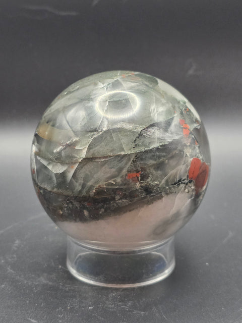 African bloodstone sphere! 70.6mm, 2.7 inches, 1.1 pounds!