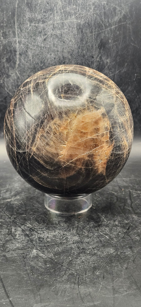 Black moonstone sphere! 83mm, 3.2 inches, 1.11 pounds!