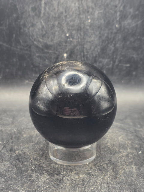 Black obsidian pink hamsa hand sphere! 7.8 ounces, 2.2 inches!