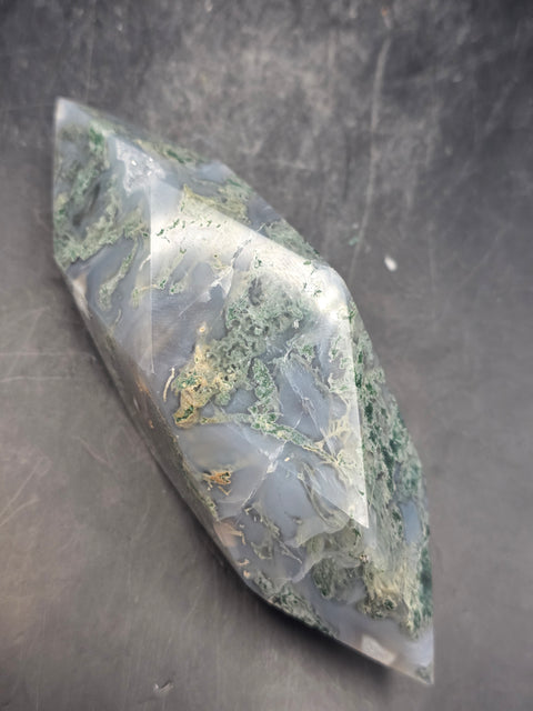 Druzy Moss agate prism! 4.6 inches long, 7 ounces