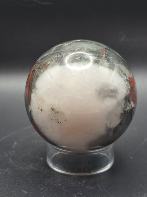 African bloodstone sphere! 70.6mm, 2.7 inches, 1.1 pounds!