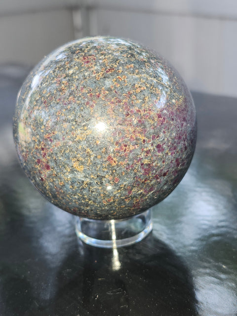 Ruby in kyanite sphere! 1.4 pounds, 66.8mm, 2.63 inches uv reactive
