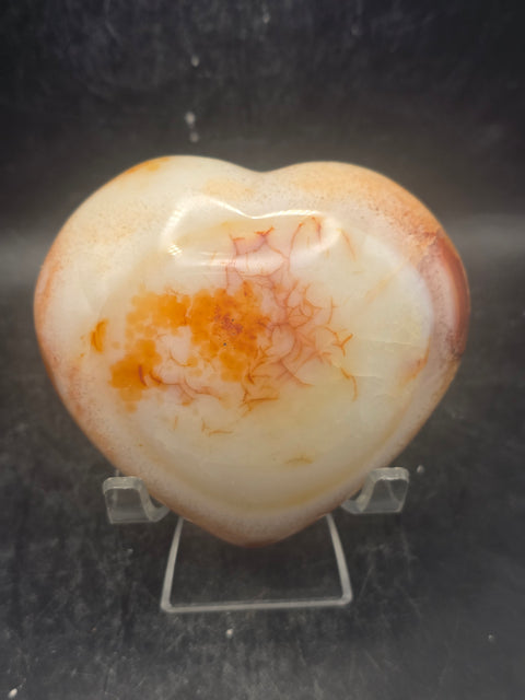 Carnelian agate heart! 12.3 ounces, 3.3 inches wide, 3" tall