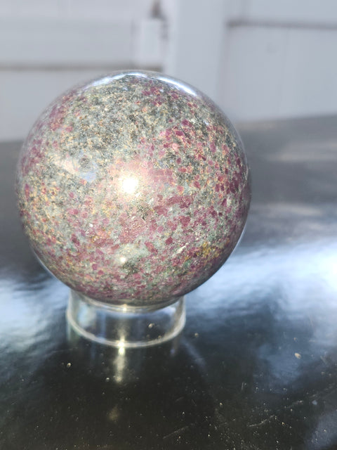 Ruby in kyanite sphere! 13.7 ounces, 58.4mm, 2.30 inches uv reactive