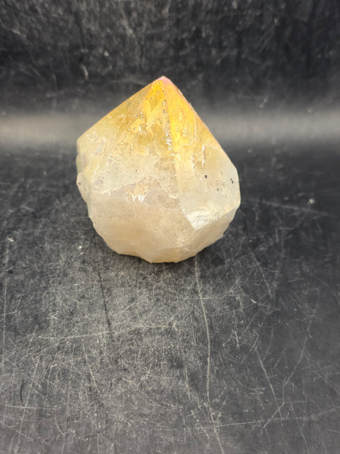 Angel aura citrine polished top point! 5.4 ounces, 2.3 inches tall