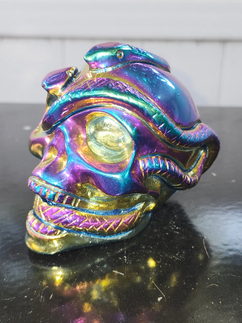 Titanium obsidian skull & snake! 1.1 pound, 3.7 inches long, 3 tall, 2.5 wide