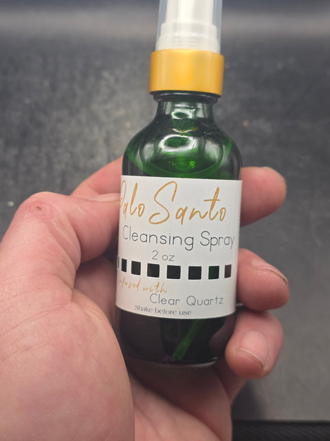 Palo santo cleansing spray infused with clear quartz!