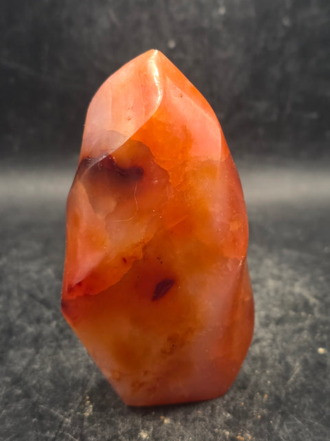 Carnelian agate flame tower! 6 ounces, 3.3 inches tall, 1.7" wide