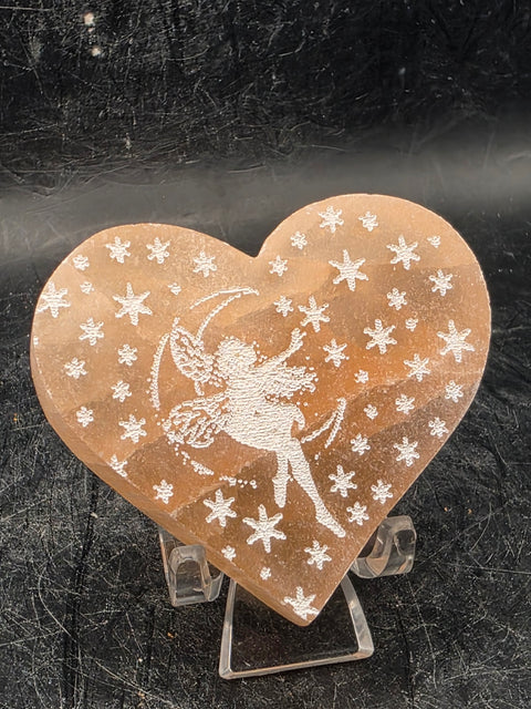 Peach selenite fairy heart!! 2 inches by 2 inches!!