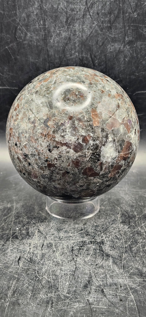 Flame stone sphere "yooperlite" 74.6mm, 2.9 inches, 1.4 pounds