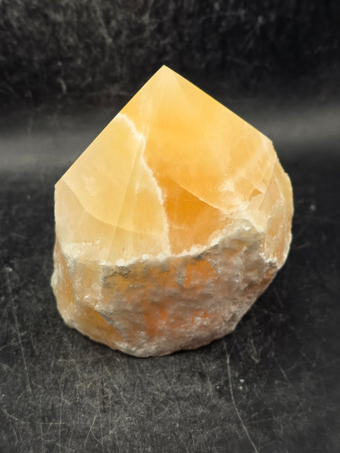 Orange calcite polished top point! 1.2 pounds, 3.2 inches tall, 2.8" wide