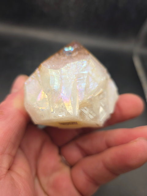 Angel aura citrine polished top point! 5.7 ounces, 2.3 inch by 2.3"
